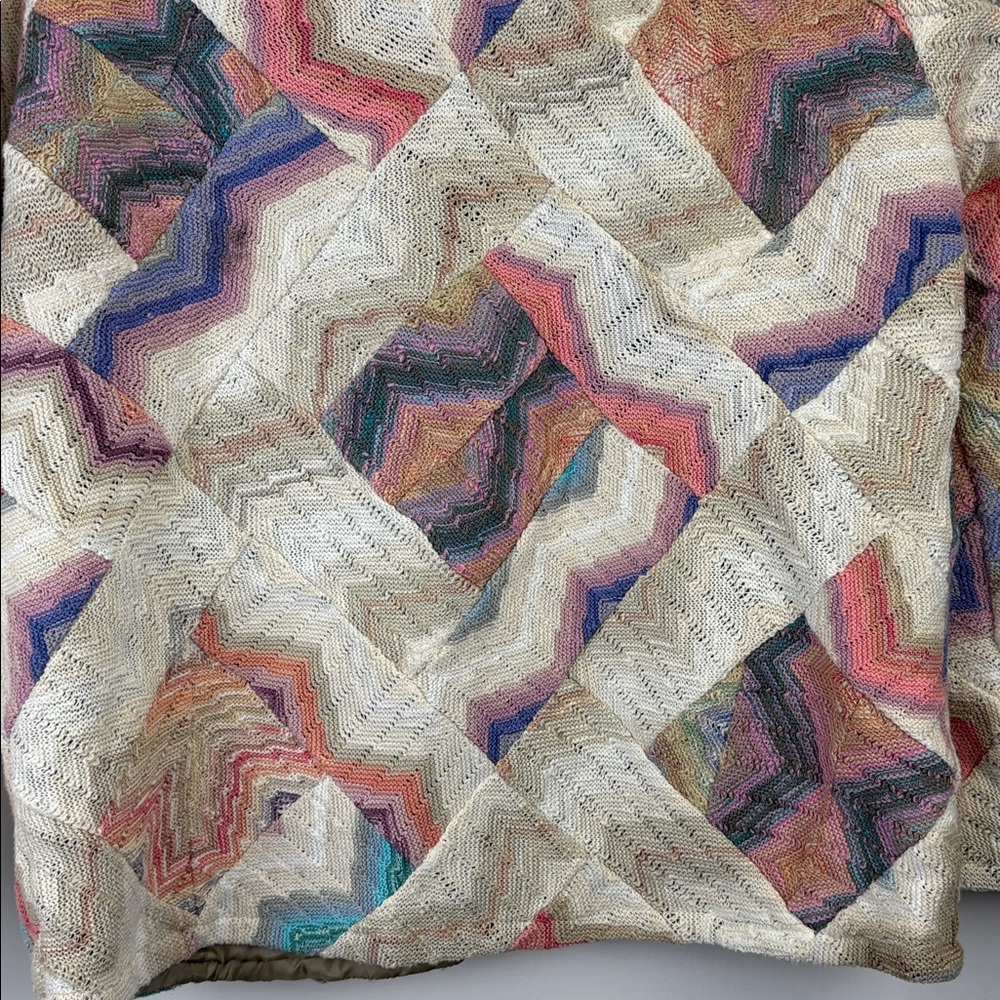 Vintage Genoa Sweaters Wool Blend Pastel Zigzag Patterned Jacket Sz large - Picture 10 of 14